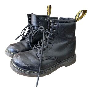 DR. MARTENS Black Leather Combat Boots kids Size US8 1460T UNISEX